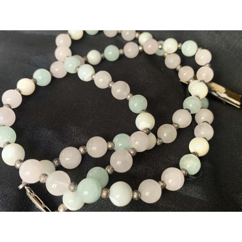 Vintage Gemstone Beaded Necklace Mother of Pearl - Picture 4 of 11
